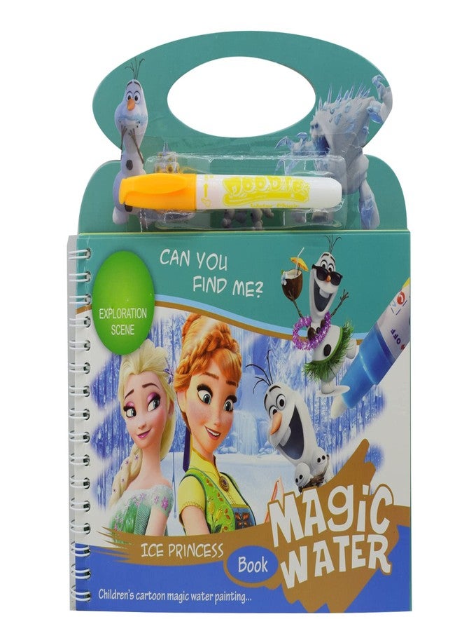 Asera Ice Princess Theme Reusable Magic Water Painting Book Magic Doodle Pen Kids Coloring Doodle Drawing Board Games Child Educational Toy Magic Book Water Painting for Kids (1Pc) - Image 1